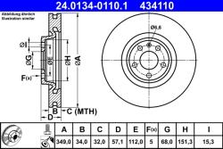 ATE Disc Frana 24.0134-0110.1 Audi A4 B9/A5/A6 C8/A7/A8 D5/Q5/Q7 Vw Touareg