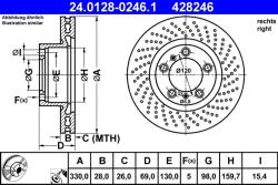 ATE Disc Frana 24.0128-0246.1 Porsche 718 Boxster/718 Cayman/911/Boxster/Cayman