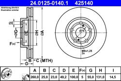 ATE Disc Frana 24.0125-0140.1 Toyota Avensis