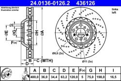 ATE Disc Frana 24.0136-0126.2 Bmw 5/6/6 Gran