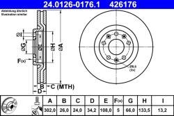 ATE Disc Frana 24.0126-0176.1 Peugeot Rcz