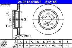 ATE Disc Frana 24.0312-0188.1 Chevrolet Aveo/Cruze/Trax Opel Astra J/Astra J Gtc