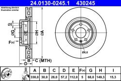 ATE Disc Frana 24.0130-0245.1 Audi A4 B9/A5/A6 C8/A7/Q5