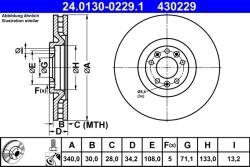 ATE Disc Frana 24.0130-0229.1 Peugeot Rcz