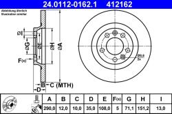 ATE Disc Frana 24.0112-0162.1 Citroën C5 Iii Peugeot 407/508/508 I/508 Sw I/607/Rcz