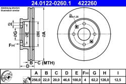 ATE Disc Frana 24.0122-0260.1 Hyundai Accent Iii/Accent Iv/I20 I Kia Rio Ii