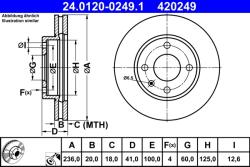 ATE Disc Frana 24.0120-0249.1 Opel Karl Vauxhall Viva