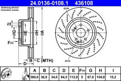 ATE Disc Frana 24.0136-0108.1 Mercedes-Benz C-Class/C-Class T-Model/E-Class/S-Class