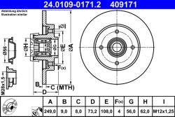 ATE Disc Frana 24.0109-0171.2 Citroën C4 Ii/Ds4 Ds Ds 4 / Ds 4 Crossback Peugeot 308