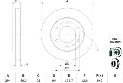 Bosch Disc Frana 0986479F45 Fiat Fullback Pick-Up Mitsubishi L200/L200 / Triton