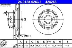ATE Disc Frana 24.0128-0263.1 Chrysler Voyager V Fiat Freemont