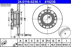 ATE Disc Frana 24.0116-0236.1 Ford Tourneo Custom V362/Transit Custom V362 (24.0116-0236.1)