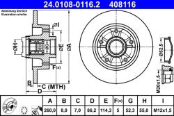 ATE Disc Frana 24.0108-0116.2 Renault Fluence/Megane Iii (24.0108-0116.2)