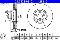 ATE Disc Frana 24.0128-0310.1 Volvo Xc60 I