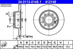 ATE Disc Frana 24.0112-0148.1 Audi A4 B6/A4 B7 Seat Exeo