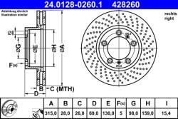 ATE Disc Frana 24.0128-0260.1 Porsche Boxster/Cayman