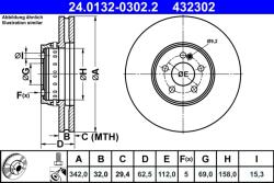 ATE Disc Frana 24.0132-0302.2 Mercedes-Benz Cls/E-Class/E-Class T-Model/Glc