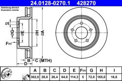 ATE Disc Frana 24.0128-0270.1 Jeep Cherokee