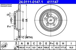 ATE Disc Frana 24.0111-0147.1 Volvo S60 Ii/S60 Ii Cross Country/S80 Ii/V60 I/V70 Iii