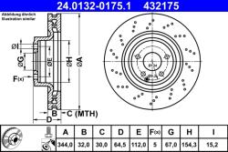 ATE Disc Frana 24.0132-0175.1 Mercedes-Benz E-Class T-Model/Slc/Slk