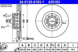 ATE Disc Frana 24.0130-0183.1 Audi A6 C4/A8 D2/A8 D3 Vw Phaeton