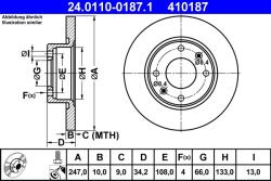 ATE Disc Frana 24.0110-0187.1 Citroën C15/Saxo/Visa/Zx Peugeot 106 I/106 Ii/205/206