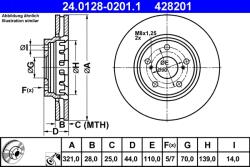 ATE Disc Frana 24.0128-0201.1 Opel Astra H/Astra H Gtc/Zafira / Zafira Family B