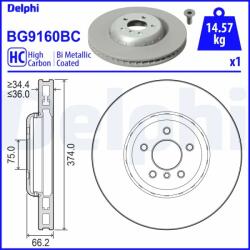 DELPHI Disc Frana Bg9160Bc Bmw 5/5 Gran Turismo/6/6 Gran/7 (BG9160BC)