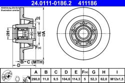 ATE Disc Frana 24.0111-0186.2 Renault Megane Iii