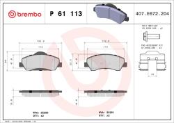BREMBO Set Placute Frana, Frana Disc P61113 Citroën C-Elysee/C4 Cactus Peugeot 301/308 (P61113)