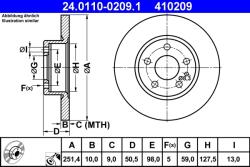 ATE Disc Frana 24.0110-0209.1 Alfa Romeo 147/156/164 Fiat Croma Lancia Delta I/Thema