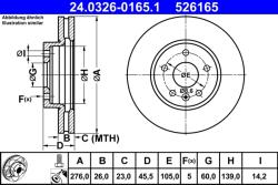 ATE Disc Frana 24.0326-0165.1 Chevrolet Aveo/Cruze Opel Astra J/Astra J Gtc (24.0326-0165.1)