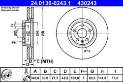 ATE Disc Frana 24.0130-0243.1 Volvo C40/Ec40/Ex40/S60 Iii/S90 Ii/V60 Ii/V90 Ii/Xc40 (24.0130-0243.1)
