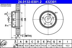 ATE Disc Frana 24.0132-0301.2 Mercedes-Benz C-Class/C-Class T-Model/Cls/E-Class/Glc (24.0132-0301.2)