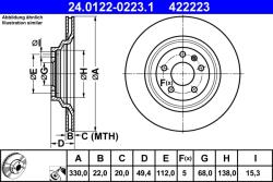 ATE Disc Frana 24.0122-0223.1 Audi A6 C6