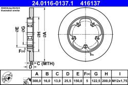 ATE Disc Frana 24.0116-0137.1 Ford Transit V363