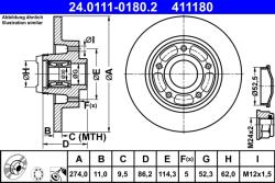 ATE Disc Frana 24.0111-0180.2 Renault Fluence/Scénic Iii