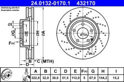 ATE Disc Frana 24.0132-0170.1 Mercedes-Benz Cls/Cls Shooting Brake