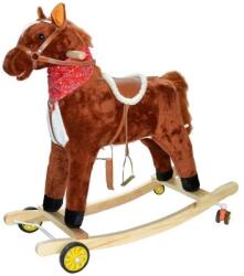  Calut balansoar din lemn si plus, caramiziu/maro, cu rotile, 74 cm RB29597 Balansoar calut
