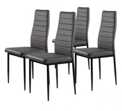  4 darabos szék szett nappaliba vagy étkezőbe, ekológikus bőrből, kontúrozott háttámlával, szürke színben