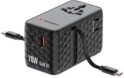 Verbatim Verbatim, Cestovní adaptér univerzální Charge , n, Travel 1x USB-C, 1X USB-A + 2x integrovaný kabel USB-C, černá, 70 W (30186)