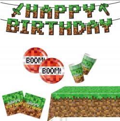 brokatove Szülinapi szett Minecraft Lufik Bögrék Tányérok Szalvéta Dekoráció Pixel