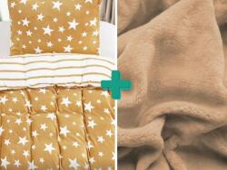  STARS bézs mikroplüss ágynemű + SOFT bézs mikroplüss lepedő 90x200 cm