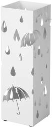 SONGMICS fém esernyőtartó négyzet alakú csepegtetőtálcával és 4 akasztóval fehér (EUZ-LUC49WV2)