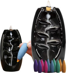 Verk Group Kerámia vízesés füstölőtartó + 10 füstölő - aromaterápiás illat kandalló, fekete, 20cm x 9cm (00391)