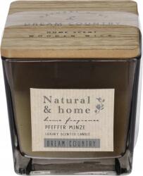 H&L Illatos gyertya üvegben, fa fedéllel, 10 cm, füstös, borsmenta illatú (A735-0C-00)