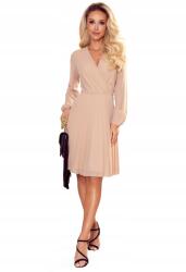 Numoco Női elegáns fodros ruha Numoco hosszú ujjú bézs S