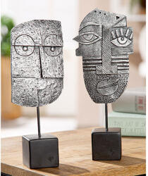  Antik hatású ezüst színű modern absztrakt arc szobor - 24cm