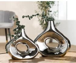  Exkluzív, fényes ezüst színű modern kerámia váza 23cm Malta