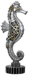  Ezüst színű steampunk stílusú csikóhal szobor fogaskerekekkel 32cm
